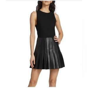 Alice + Olivia Chara Vegan Leather Pleated Mini Dress Black Size 6 New NWT $375